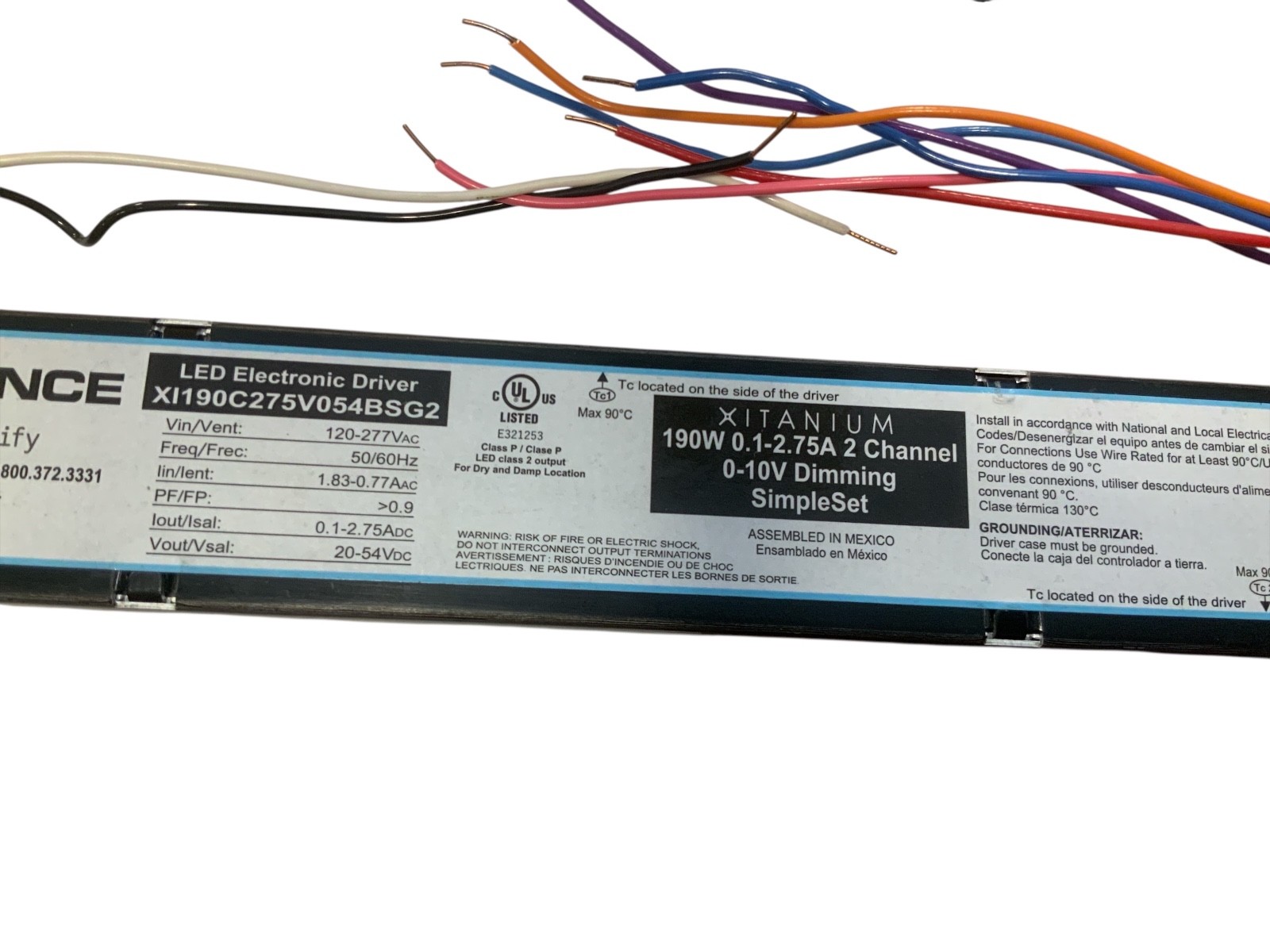 ADVANCE XI095C275V054BSS2 DIMMING LED DRIVER, 20-54VDC 100-2750MA, 95W, 120-277V