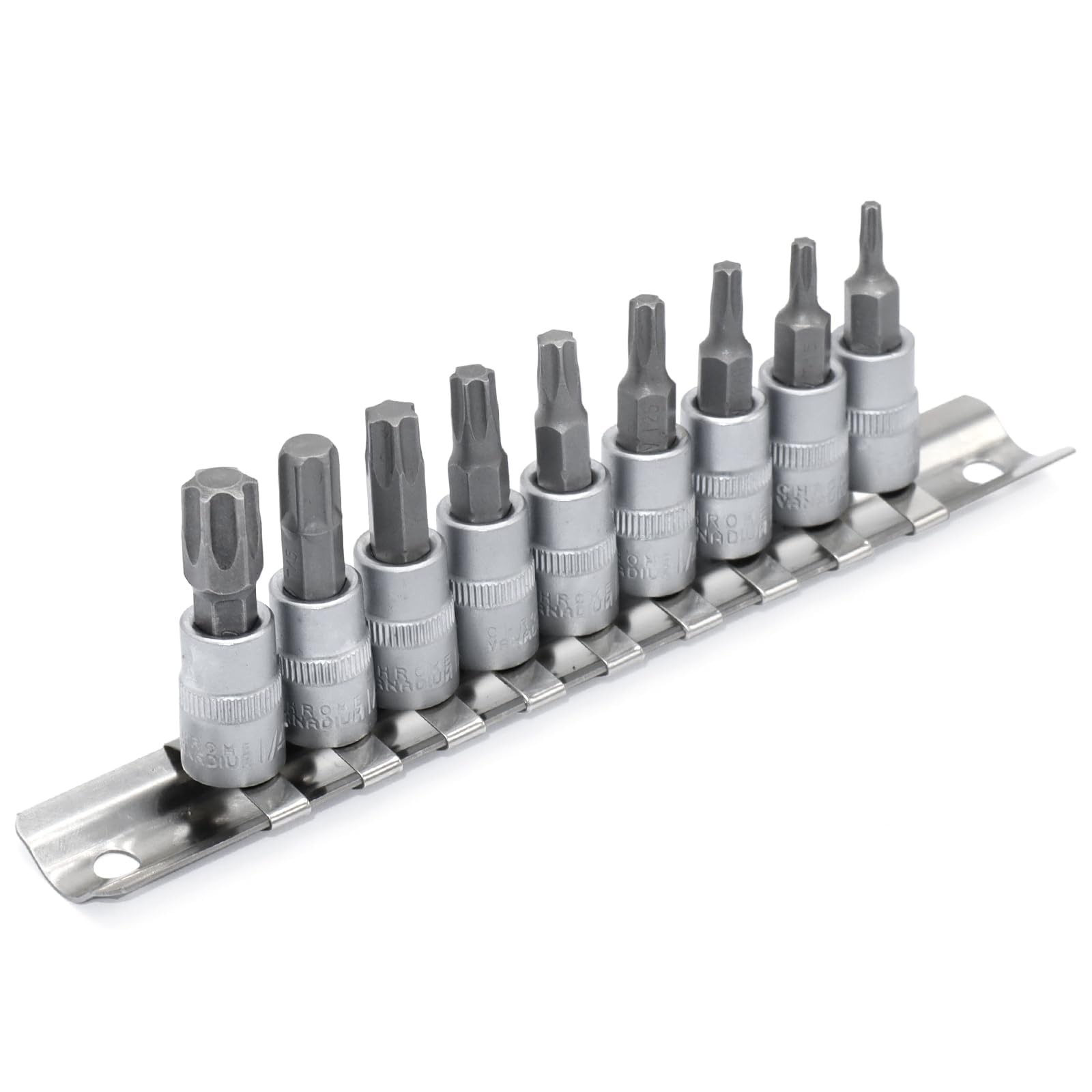 DAKCOS Torx Bit Socket Set, 1/4″ Drive, 9 T10,T15,T20,T25,T27,T30,T40,T45,T50