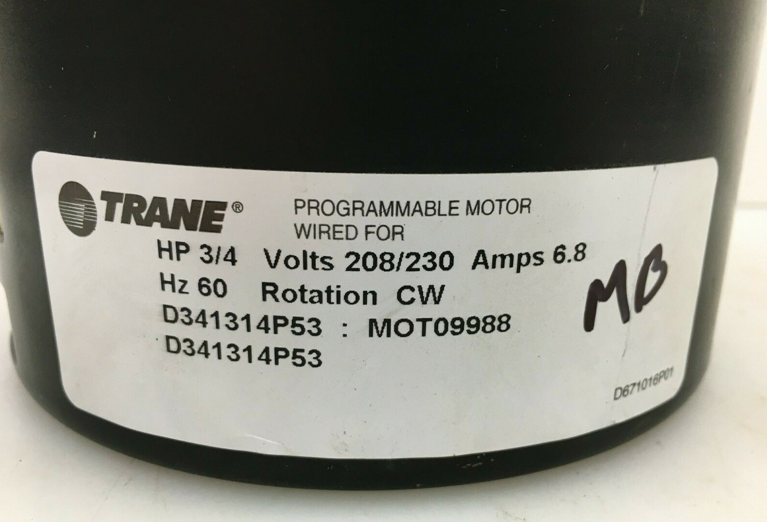 GE Module only 3/4 HP TRANE D341314P53 MOT09988 Rotation CW 208/230V used #Z198