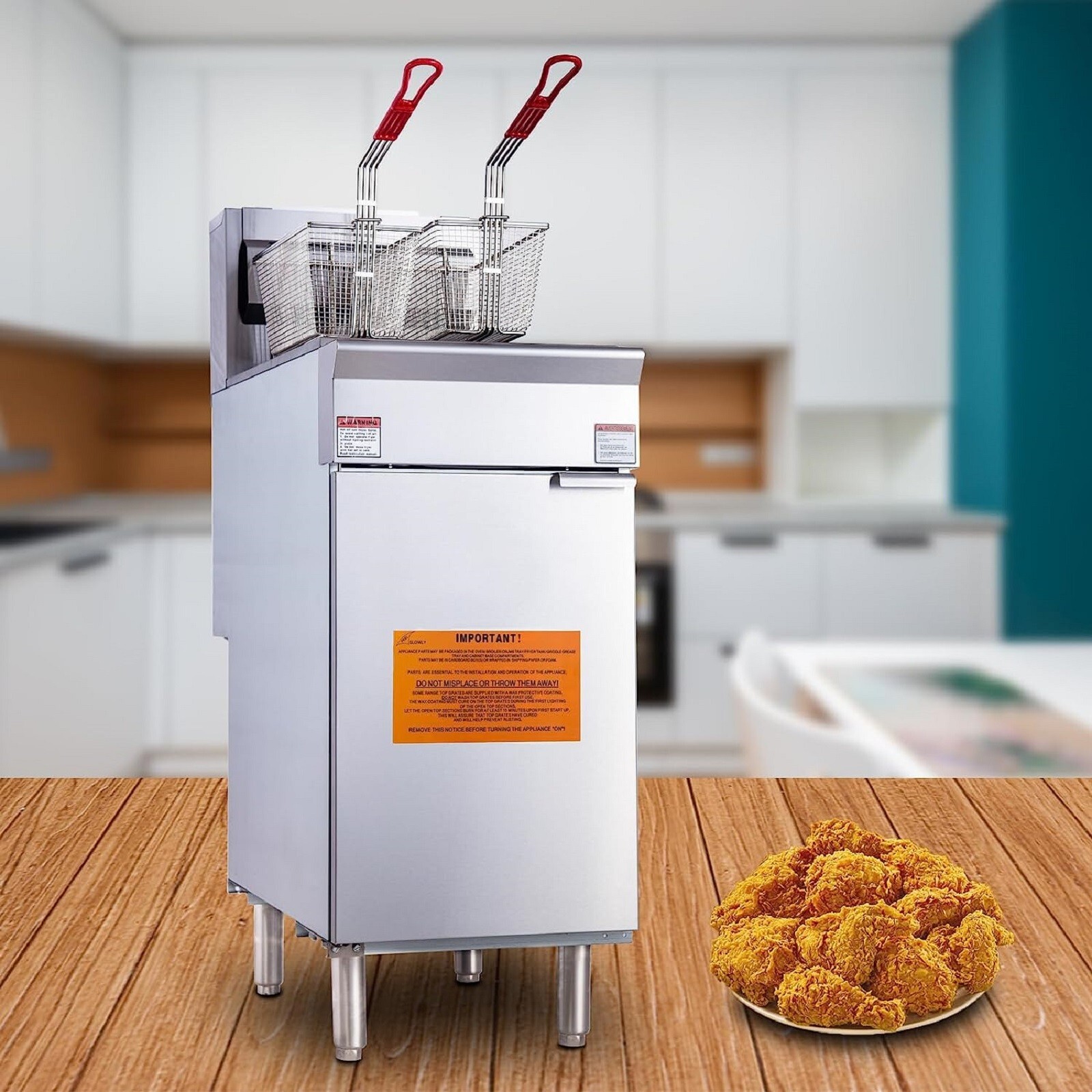 Hakka Commercial Deep Fryer Liquid Propane 3 Burners 40-50 lb 90000 BTU