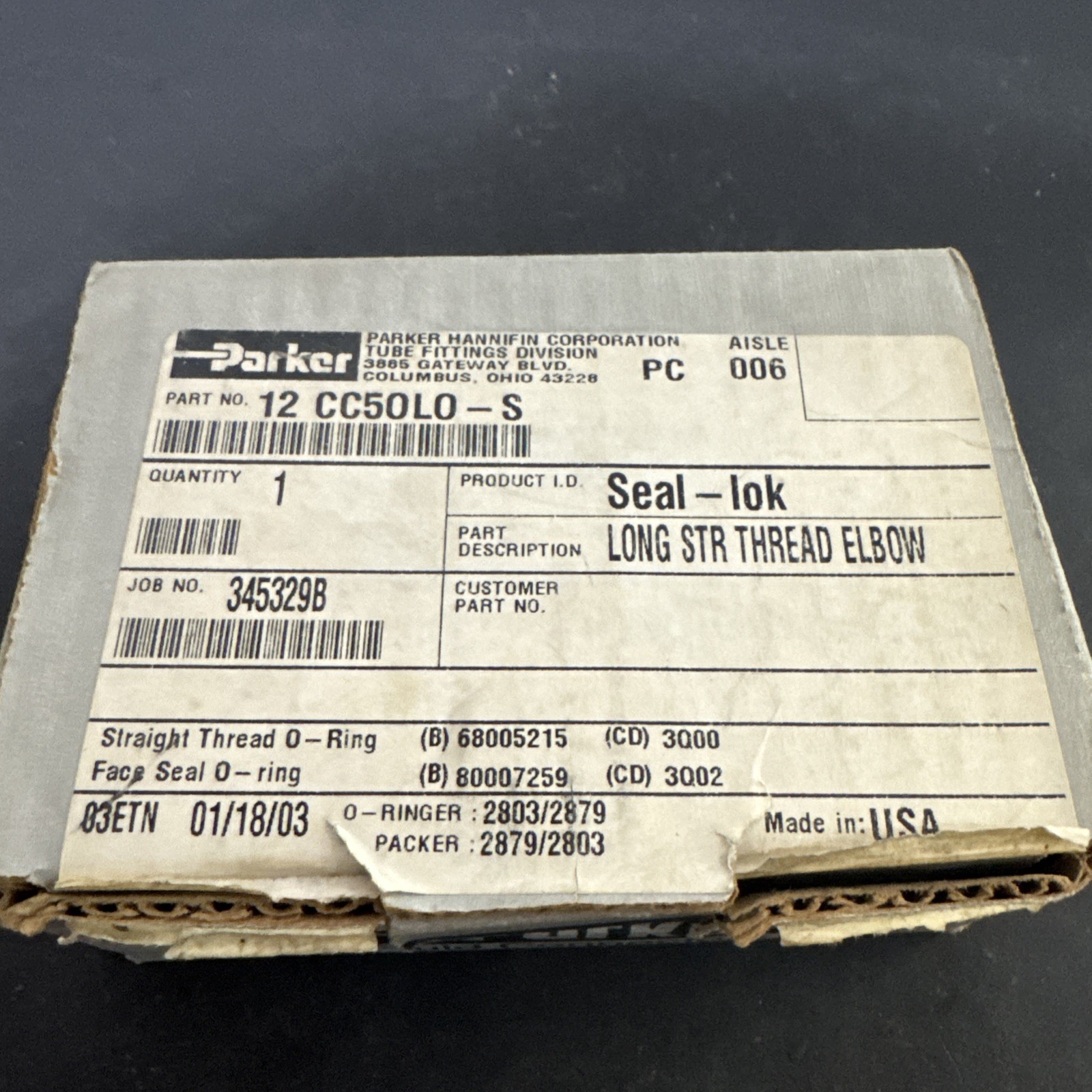 Parker 12 CC50LO-S Long STR Thread Elbow