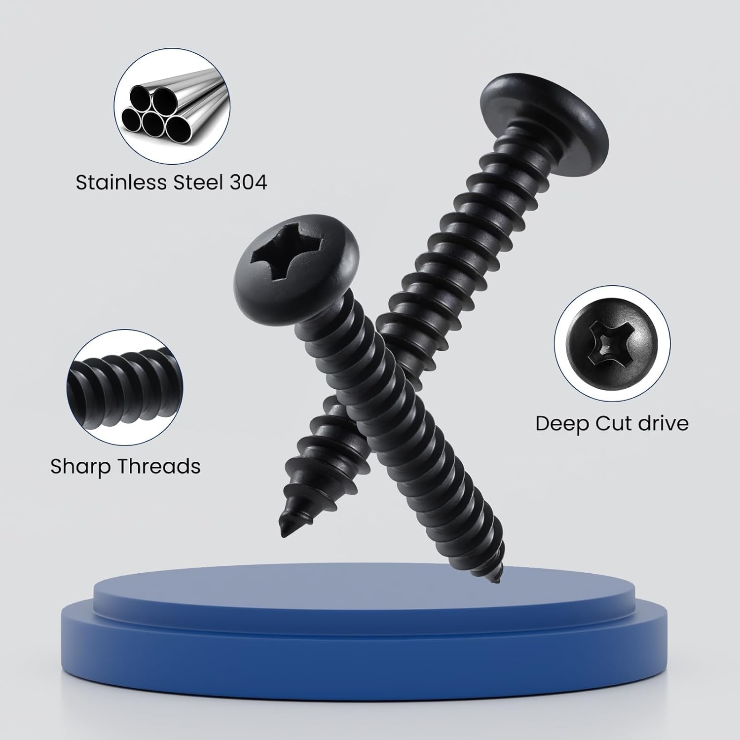 247Pcs Pan Head Wood Screws Assortment Kit, Black Oxide Stainless Steel 304 S…