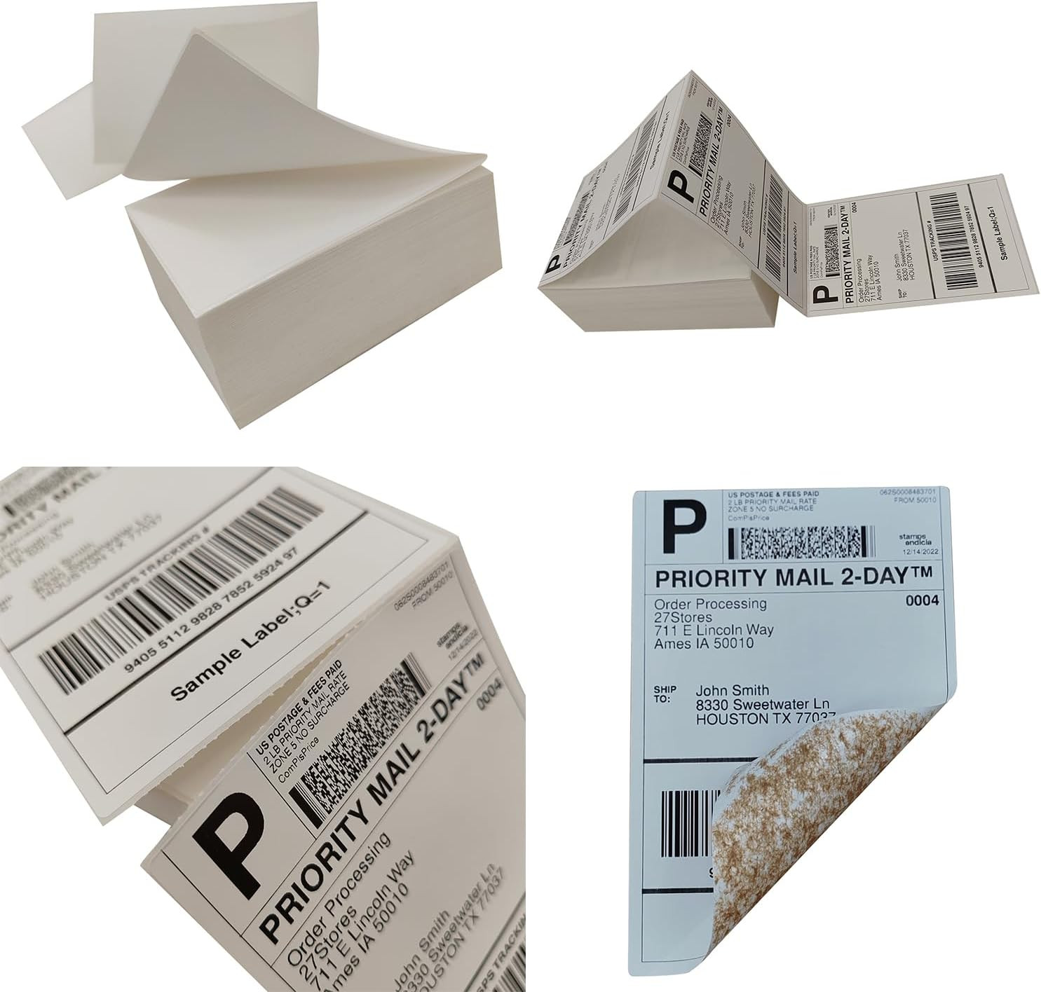 4X6 (100X150Mm) Fanfold Direct Thermal Shipping Labels, 8 Stacks / 4000 Labels –