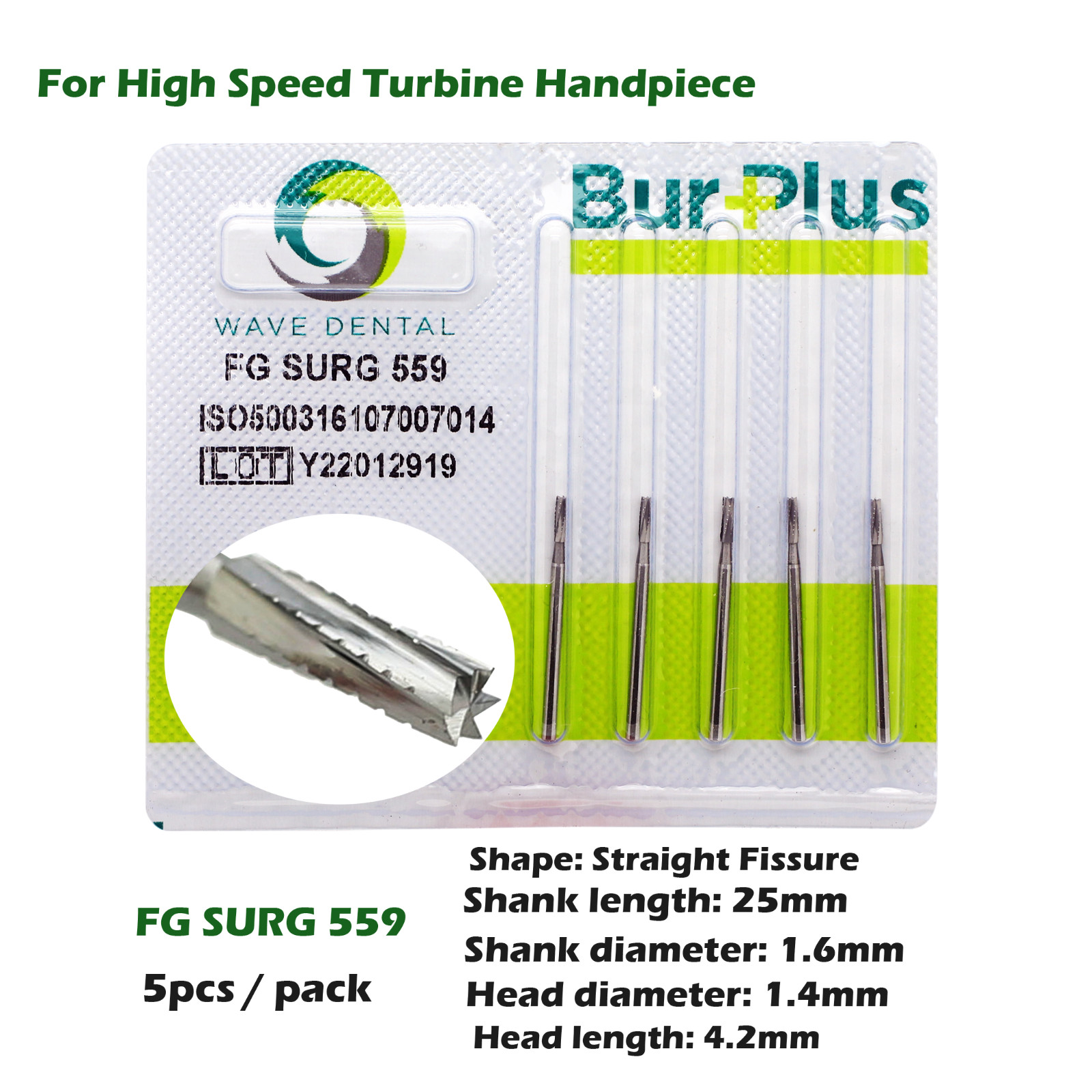 Wave Dental Surgical Carbide Burs Long Shank 558 557L FG SURG Straight Fissure