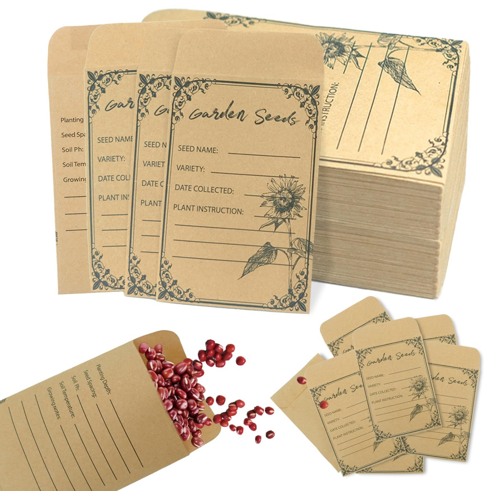 100 Pcs Seed Storage Envelopes 4.72 x 3.15 Inch Kraft Paper Seed Saving Bags