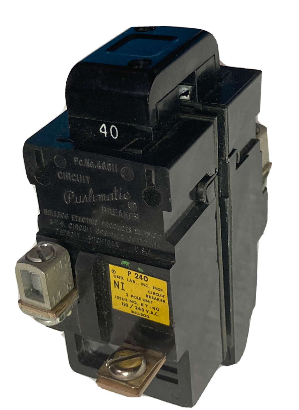 Bulldog P240, 40 Amp, 120-240 Volt, 2 Pole Pushmatic Circuit Breaker – Hump