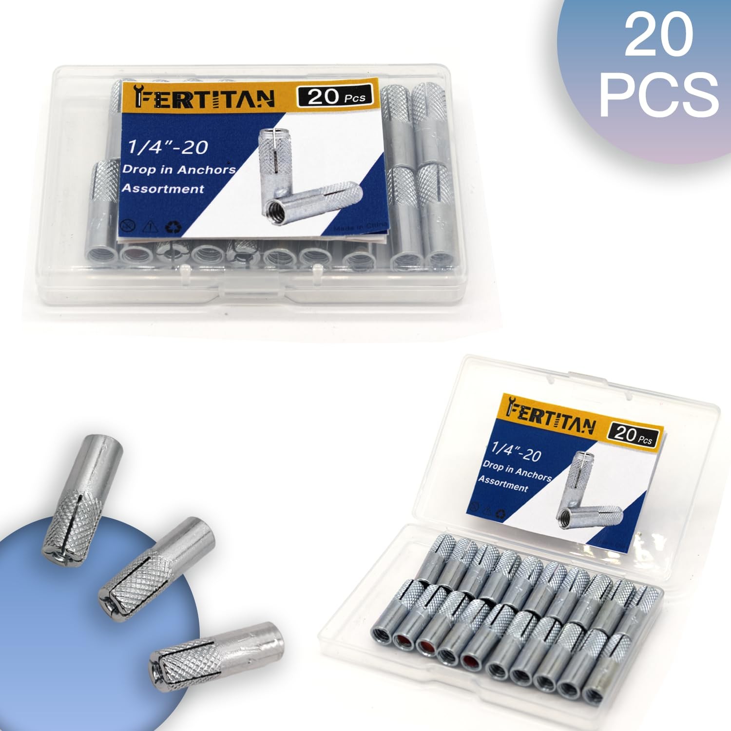 20PCS 1/4″-20 Carbon Steel Drop In Anchor Expansion Bolts for Solid Concrete