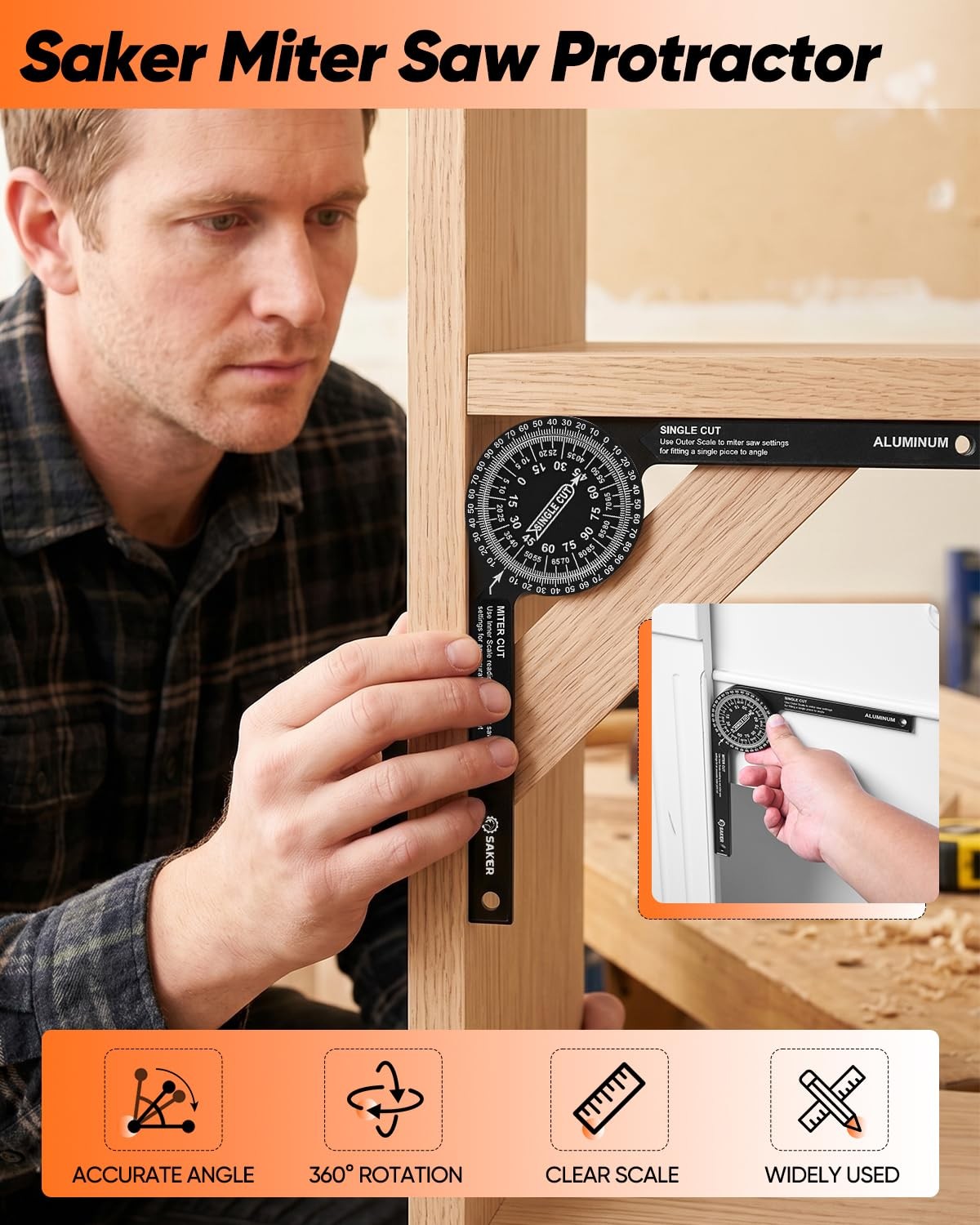 Saker Miter Saw Protractor|7-Inch Aluminum Protractor Angle Finder Black