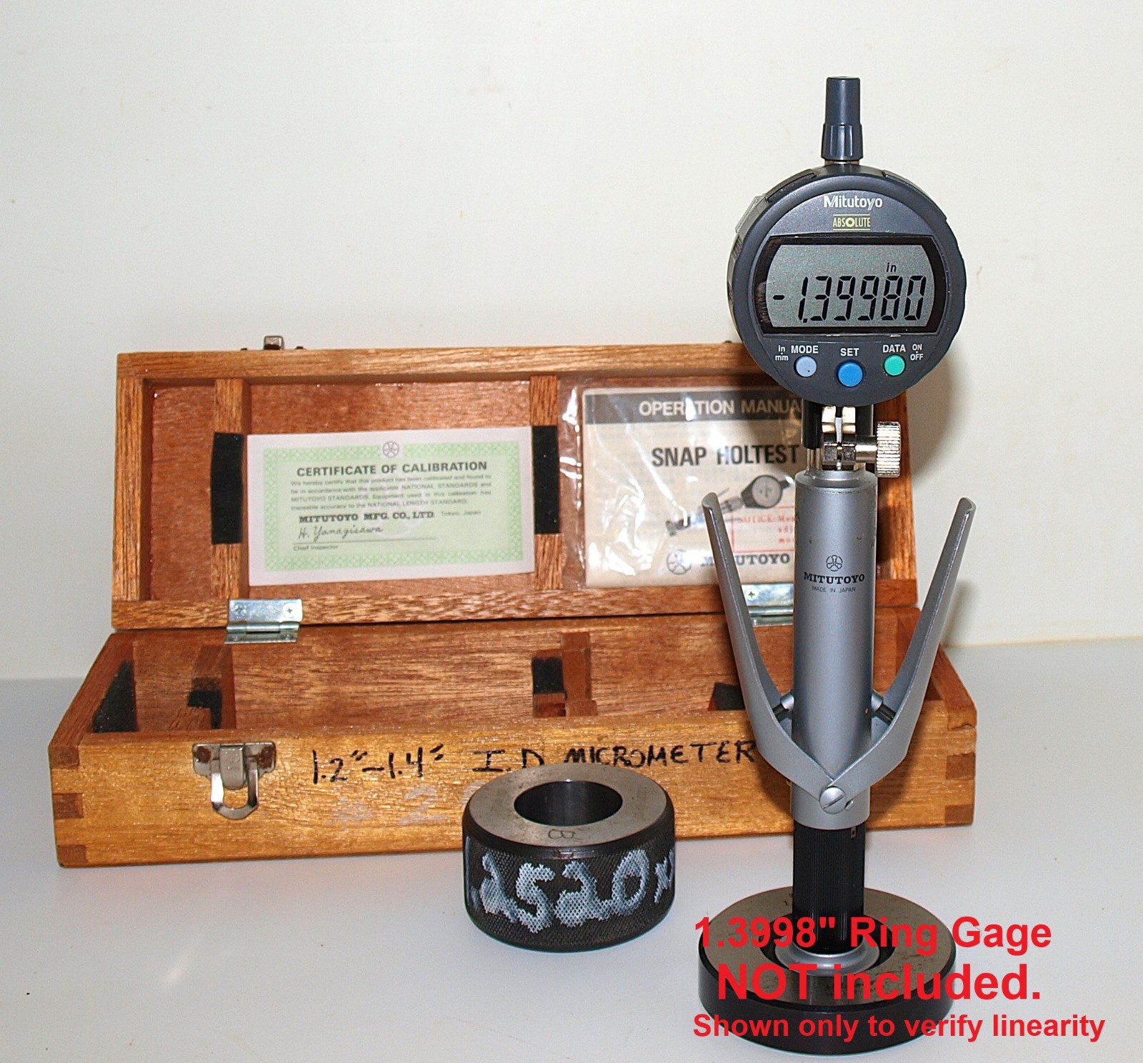 MITUTOYO 1.2-1.4″ HOLTEST 3 POINT BORE GAGE with DIGIMATIC INDICATOR. TESTED