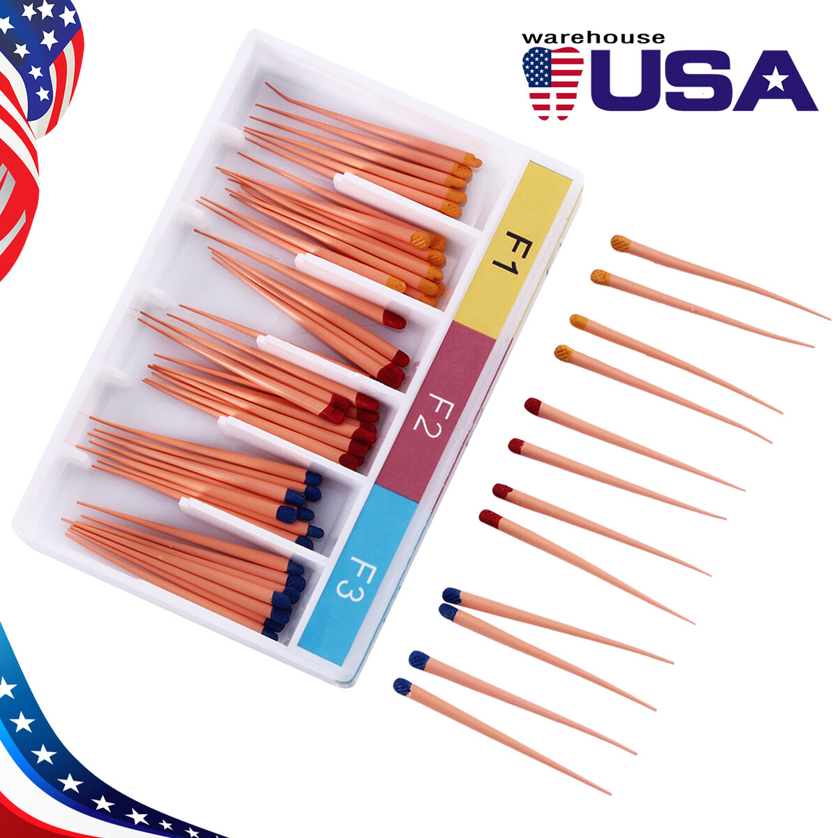 AZDENT Dental Endo Gutta Percha Point/Root Canal Absorbent Paper Points F1 F2 F3