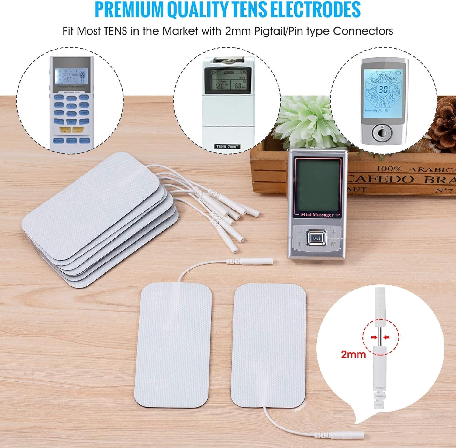 TENS Unit Electrode Pads, 10PCS 2″x 3.5″ Large Self-Adhesive White