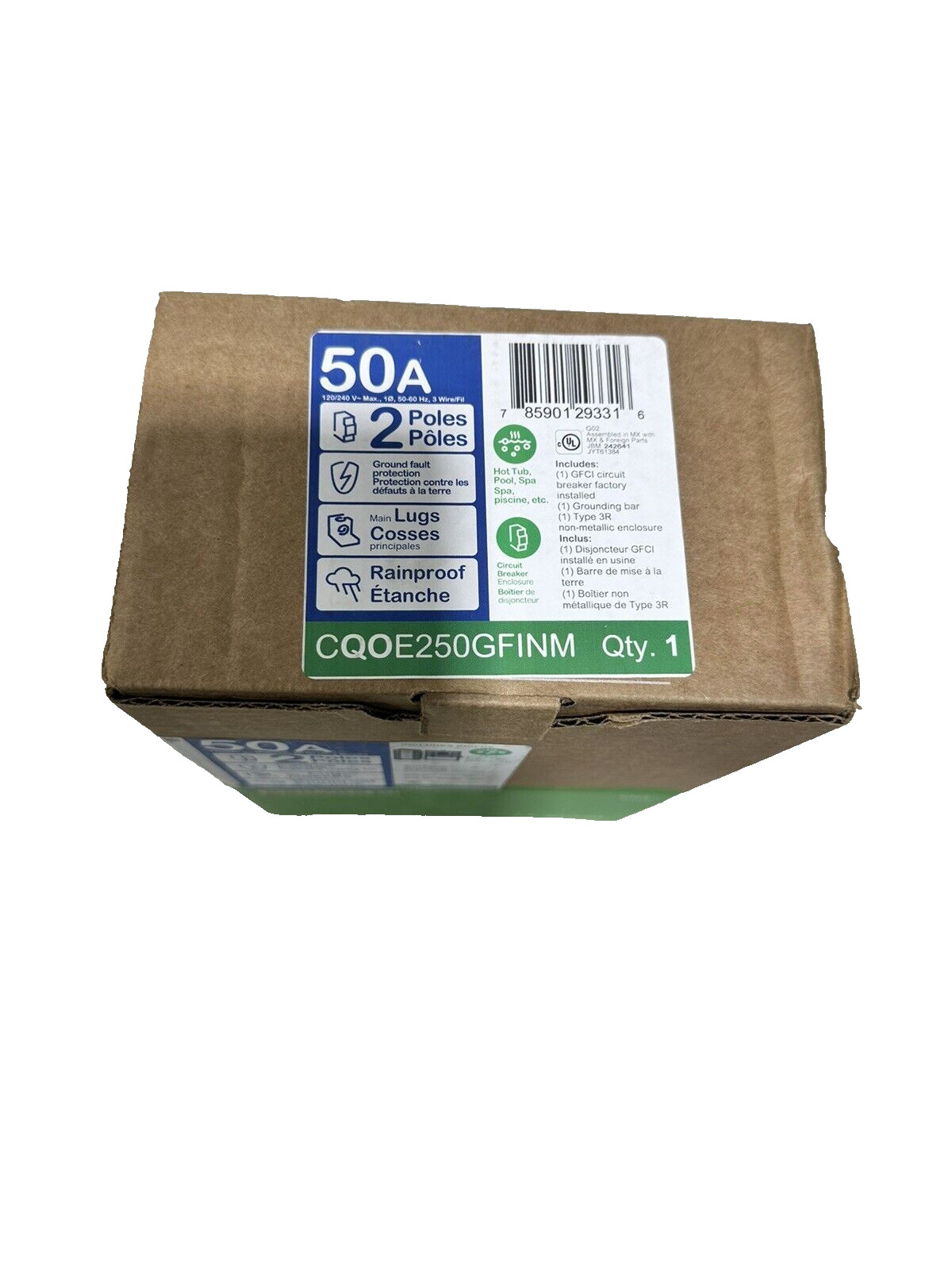 NEW! Square D CQOE250GFINM 50A 2-Pole GFCI Hot Tub, Pool, Spa Pack Load Center