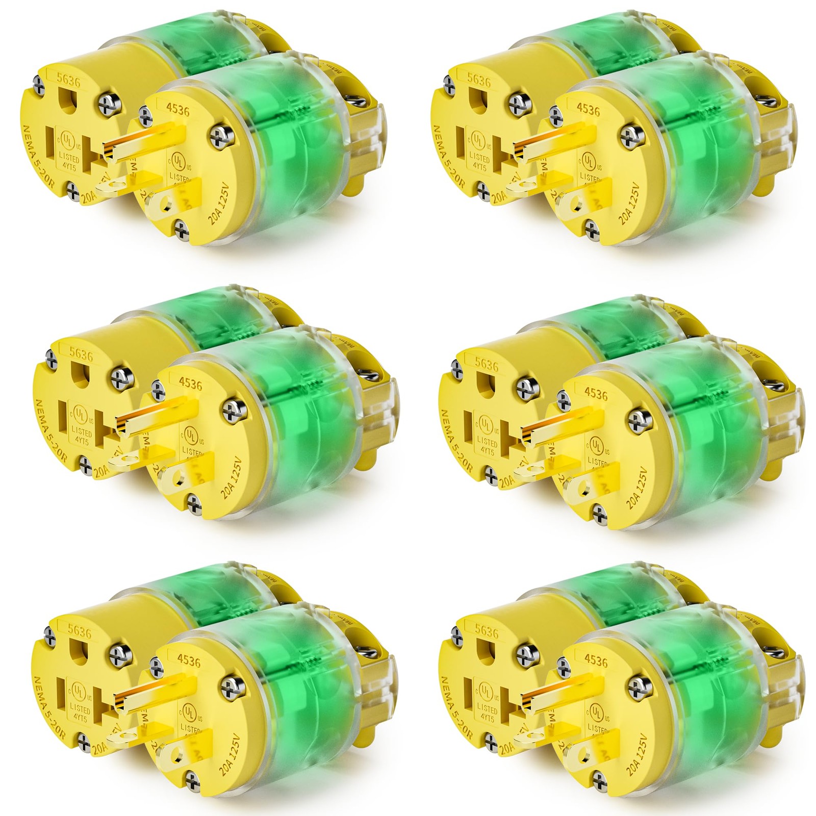 EPLESFTON 6 Set Lighted Cord End Replacement 20A 125V NEMA 5-20P*NEMA 5-20R, …
