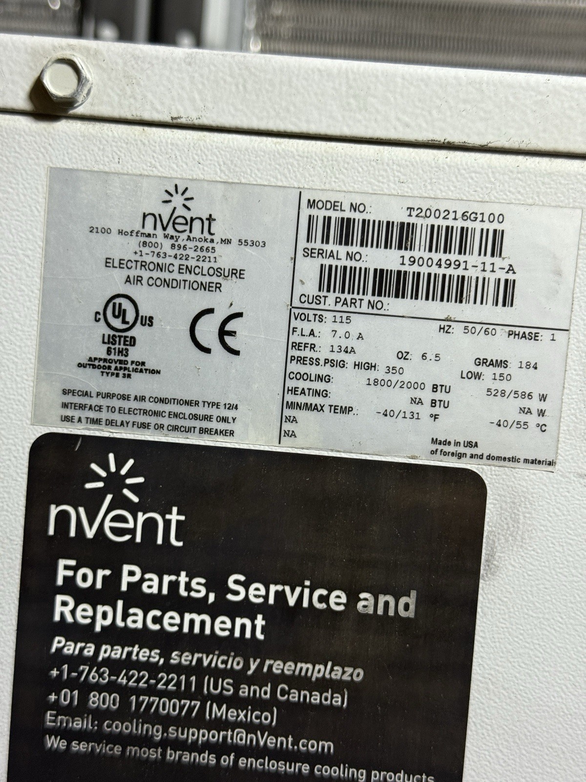 Hoffman Nvent T200216G100P Ac Units