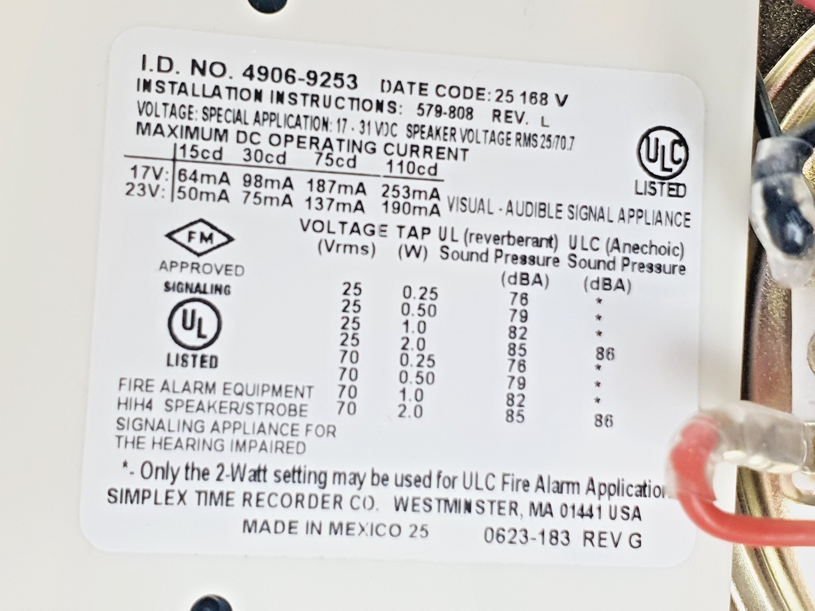 SIMPLEX 4906-9253 Fire Alarm Wall Speaker Strobe , Visual Audible Signal # NEW
