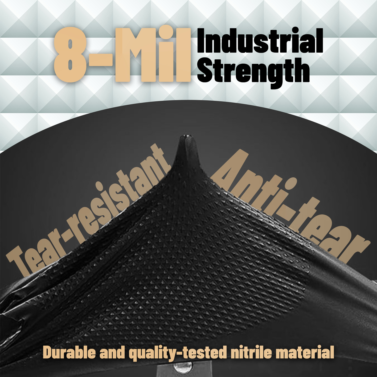 300 PCS Black Heavy Duty 8Mil Nitrile Gloves, Diamond Grip, Latex & Powder Free