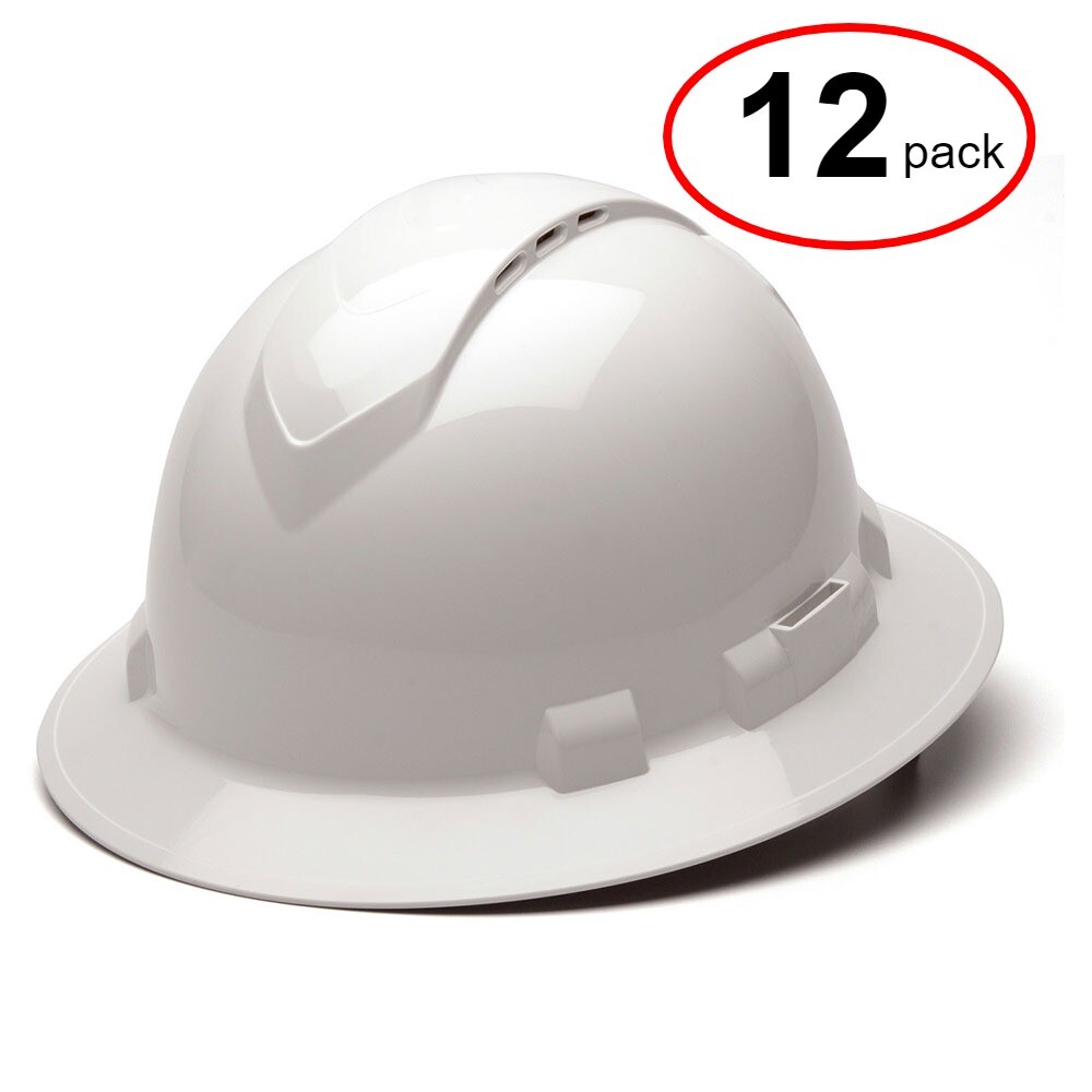 Pyramex HP54110V Ridgeline Full Brim Hard Hat, White, 4-Point Ratchet (12Pack)