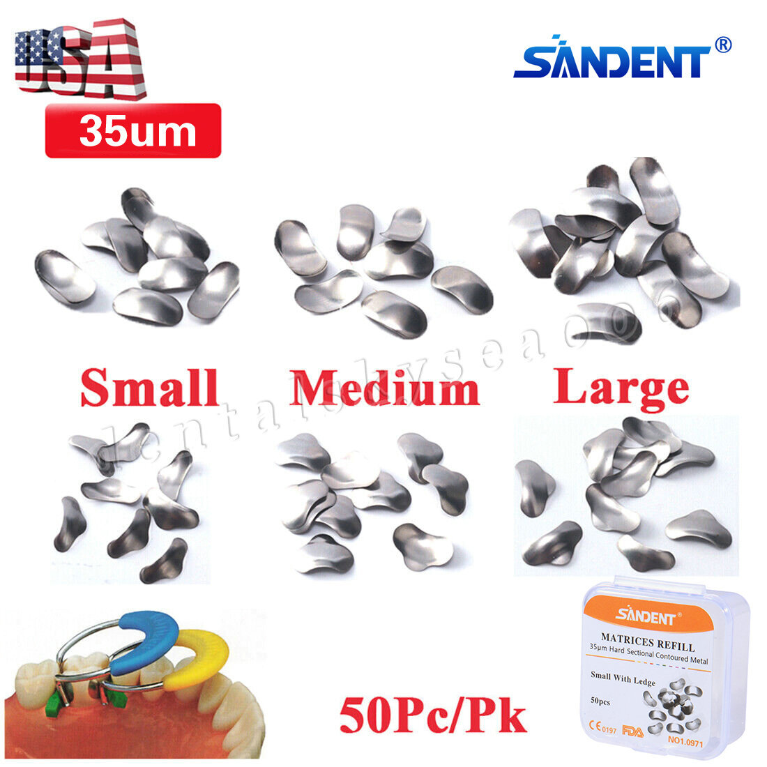50 * Dental Metal Matrices Sectional Contoured Matrix Refill Hard band S/M/L