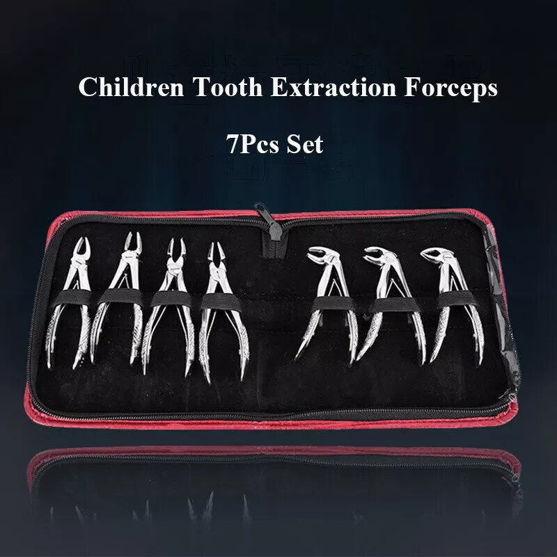 7 Pcs Dental Tooth Extraction Forceps Pliers For Children Pedo Kit Set