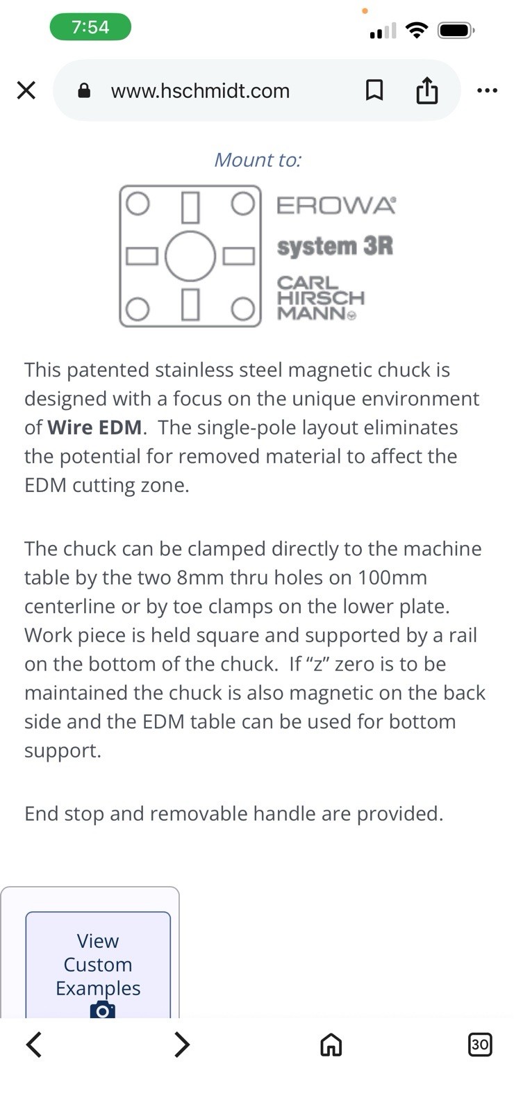 hermann schmidt Stainless Steel Magnetic Chuck. Ems For Wire Edm Single Pole