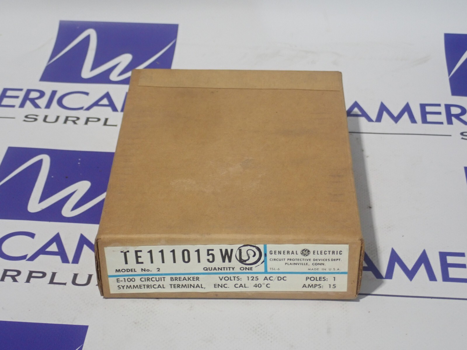 NEW in box Old Stock GE TE111015WL 1 pole 15 amp 125V AC or DC E100 Breaker