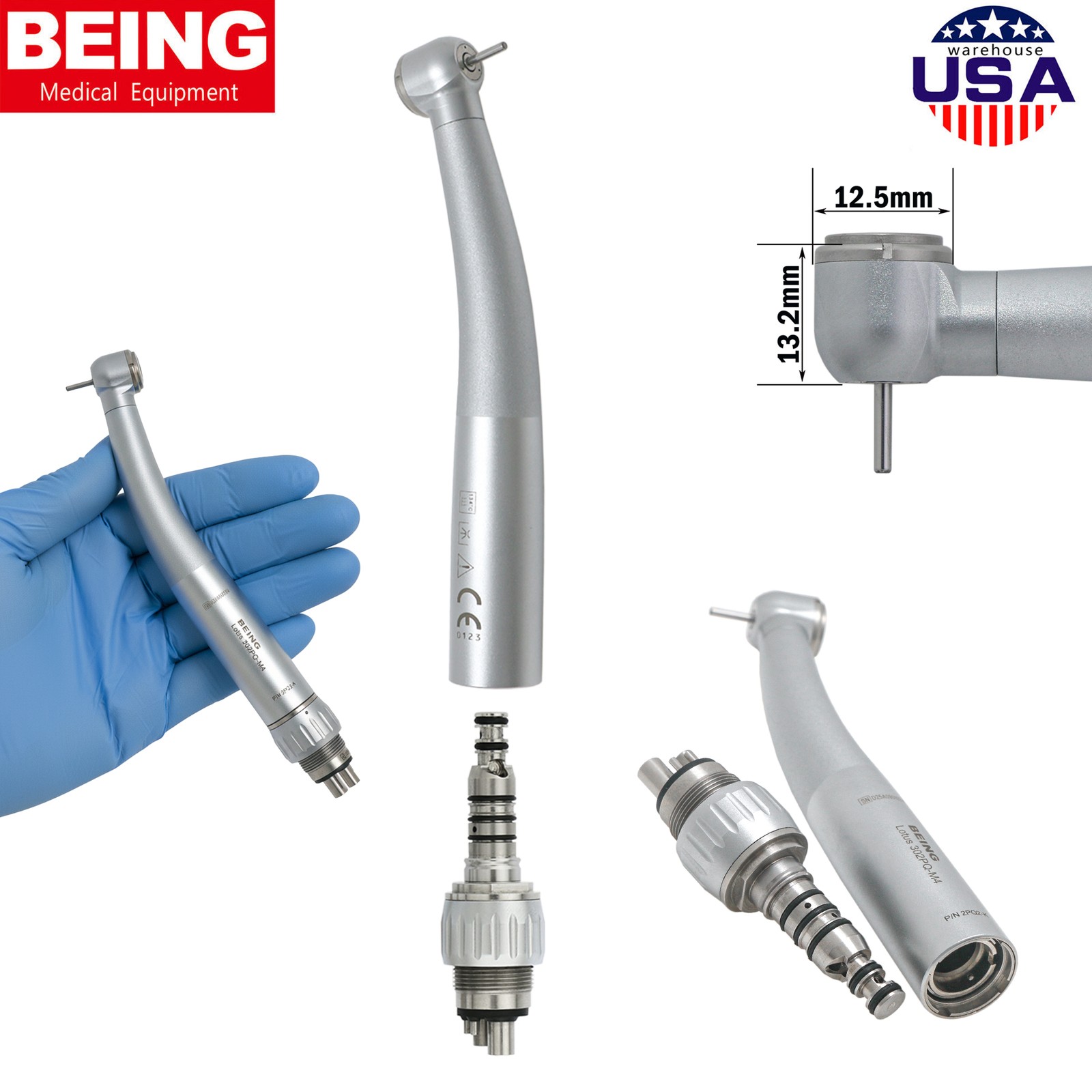 Lotus 302PQ-M4 BEING Dental High Speed Turbine Handpiece KaVo MULTIflex Coupler