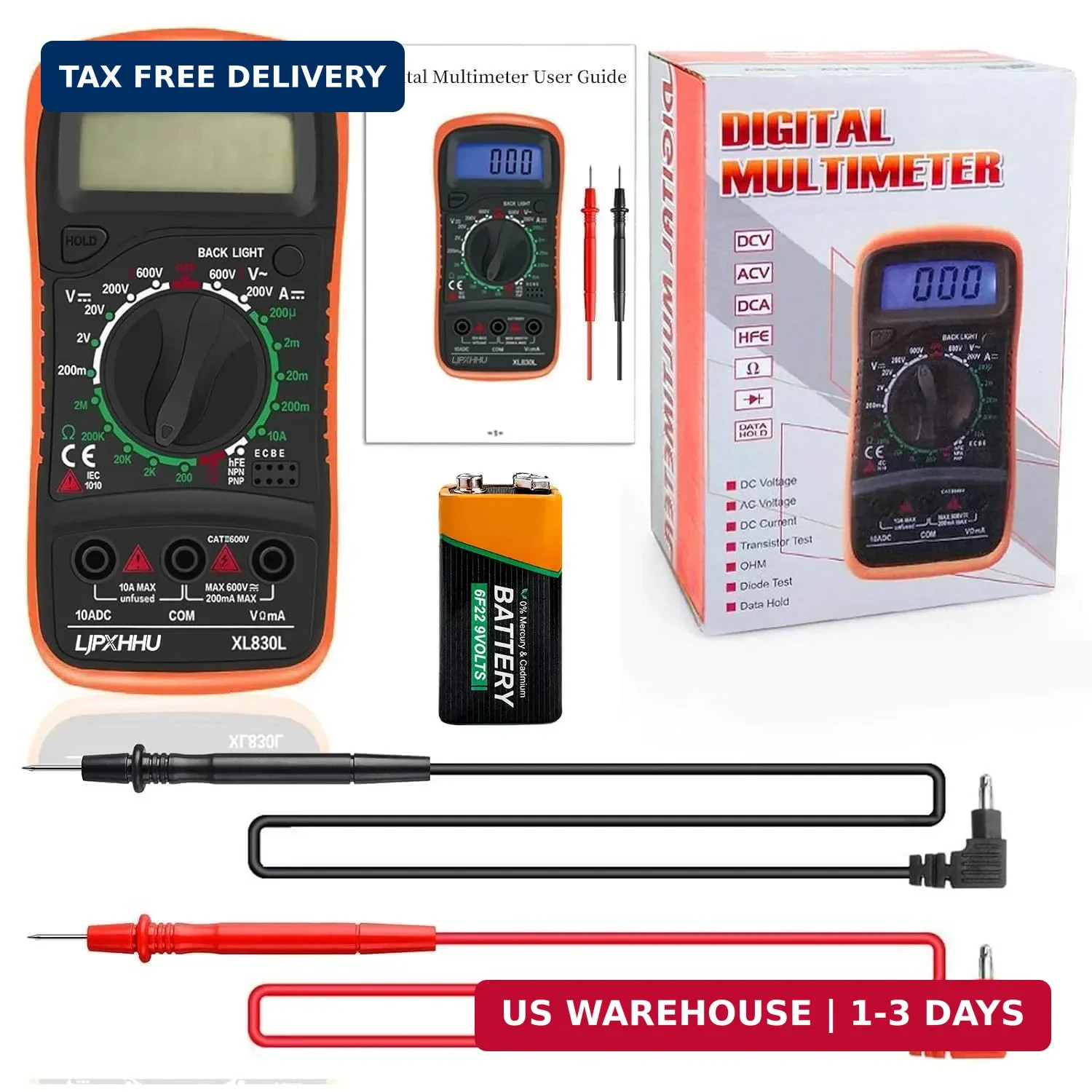 Digital Multimeter Voltmeter Battery Voltage Multi Tester Continuity Ohm Volt Am