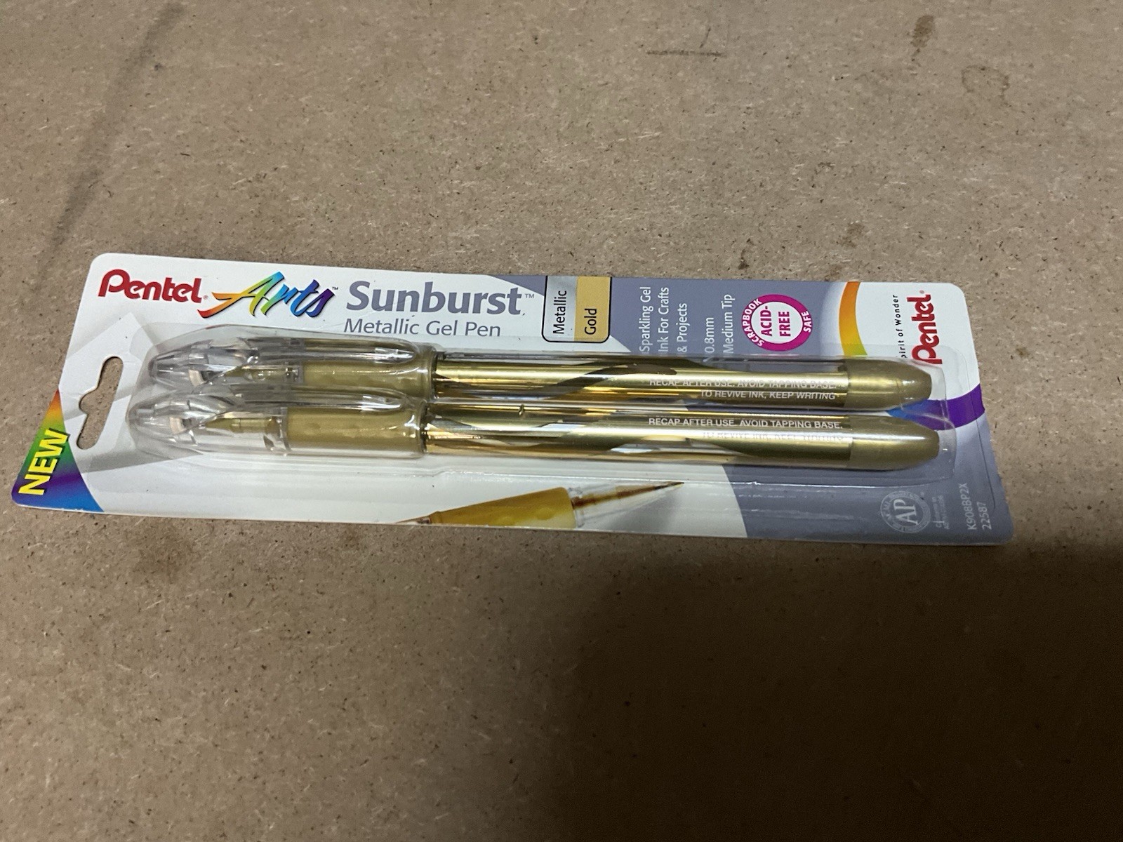 Pentel Sunburst Metallic Gel K908BP2X Gold Gel Ink Pens, Pack of 2