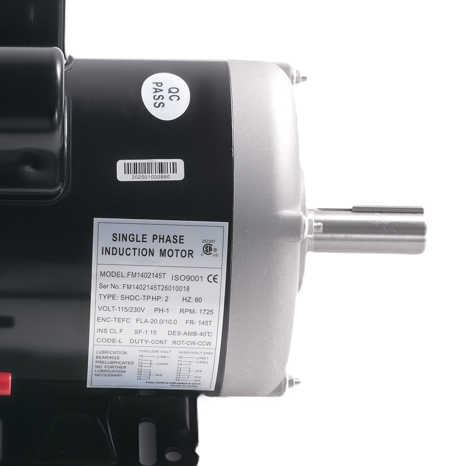 2HP Electric Motor 1725RPM 143/5T Frame 1-Phase 5/8″ Keyed Shaft AC115V/230V