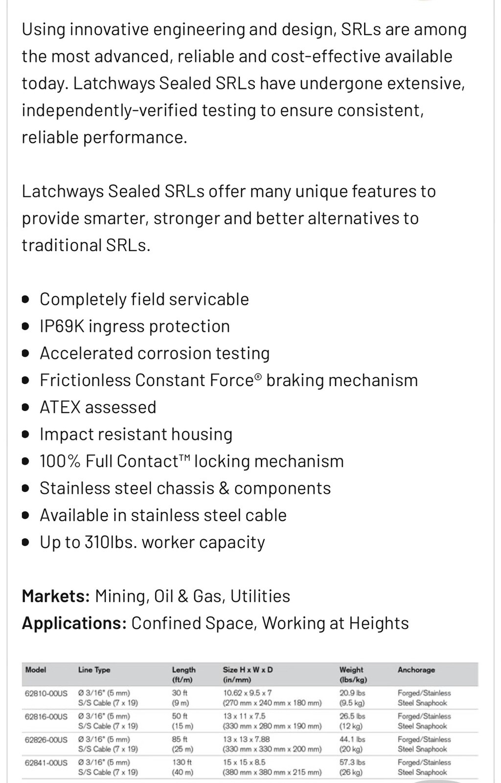 MSA latchways Self Retracting Lifeline (self)