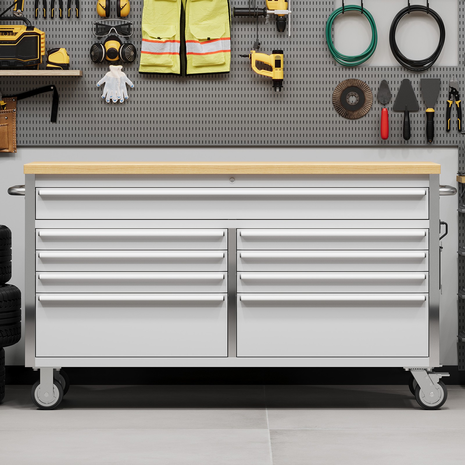 Garvee 61″ 15Drawer Rolling Tool Chest Locking Stainless Steel Cabinet W/ Liners