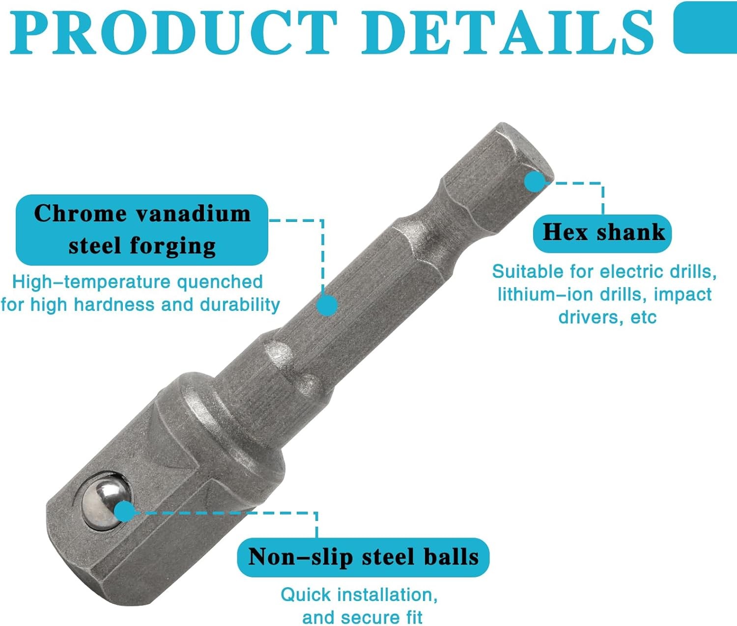 5pcs Hex Shank to Square Drive Socket Adapters Impact Socket Set with 1/4 to 3/8