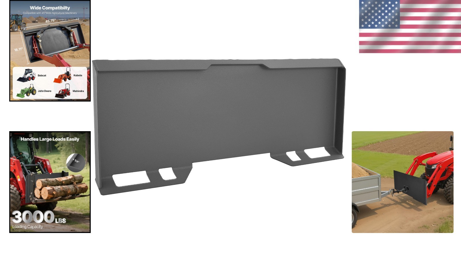1/4 Inch Skid Steer Mount Plate – 3000lbs Capacity for Tractors & Skid Steers