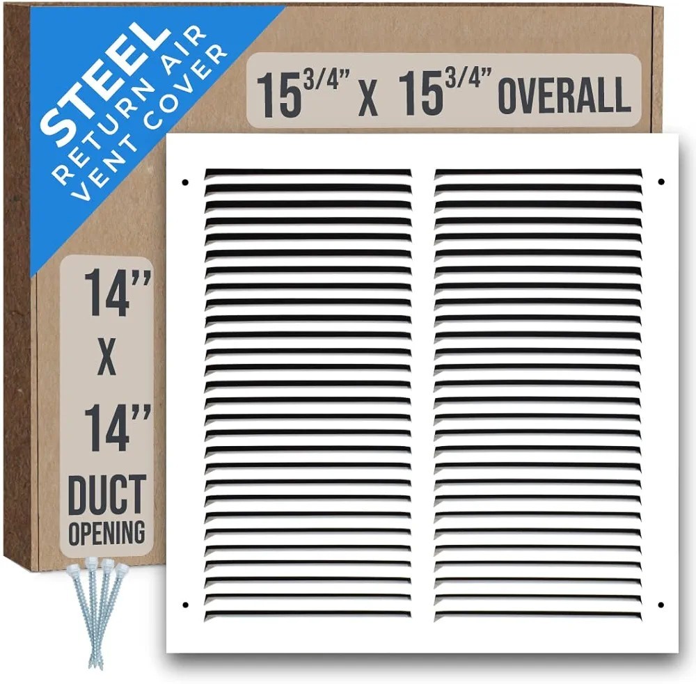 Fits 14×14 Duct Opening White Steel Return Air Filter 15 ¾ X 15 ¾ Grille Size