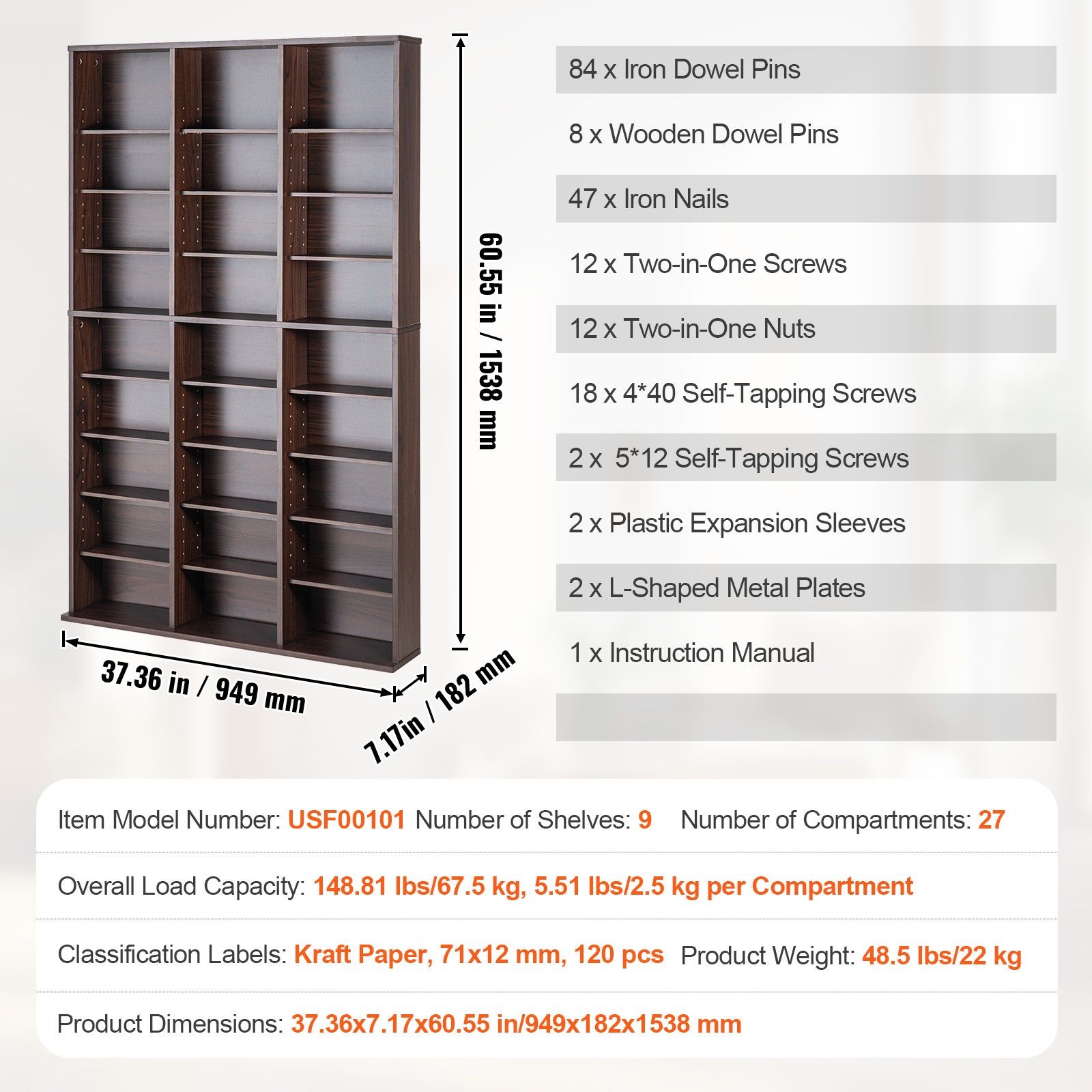 Media Storage Cabinet, 9 – layer DVD Shelf Holds up to 756 CDs, Adjustable CD
