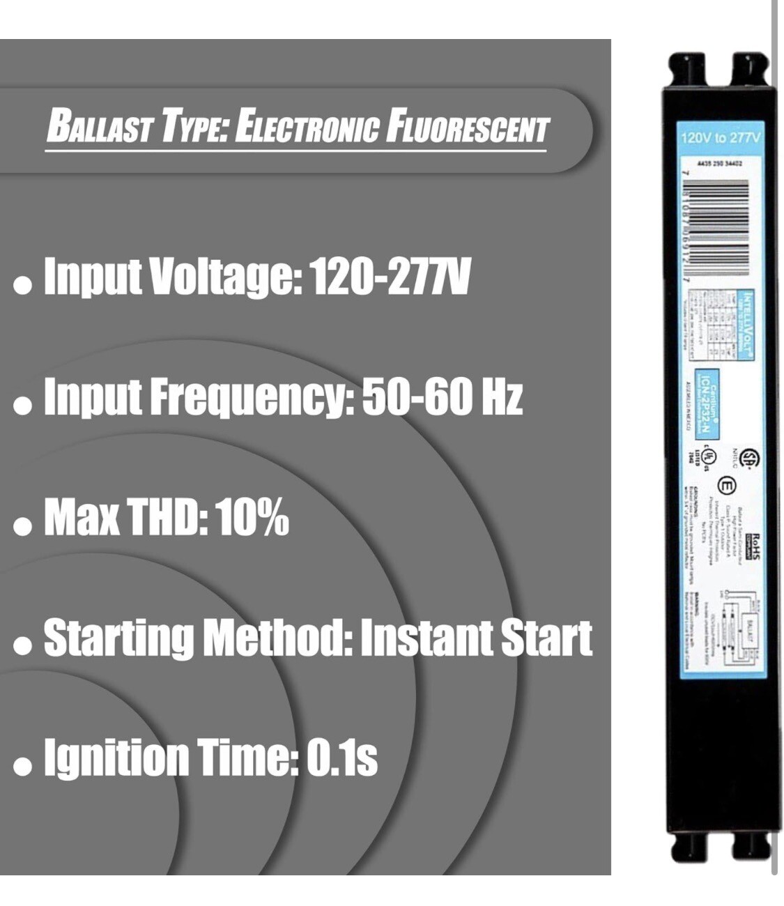 ICN2P32N, 120-277V, 50-60Hz Input Frequency, Solid Wire Type, 10 Pack