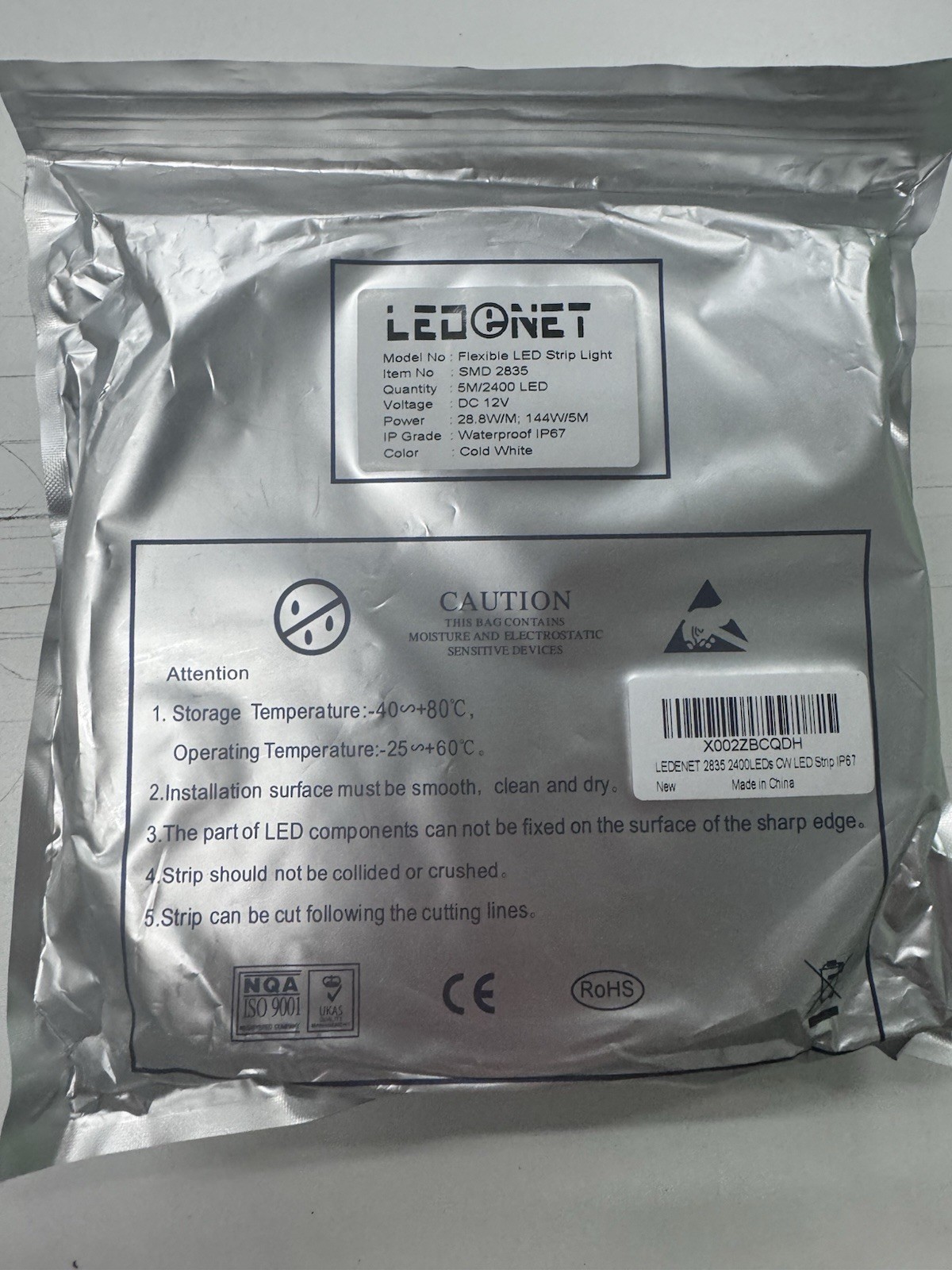 LED NET SMD 2835 5/M 2400 LED DC 12V 28.8W/M ;144W/5M Waterproof IP67 Cold White