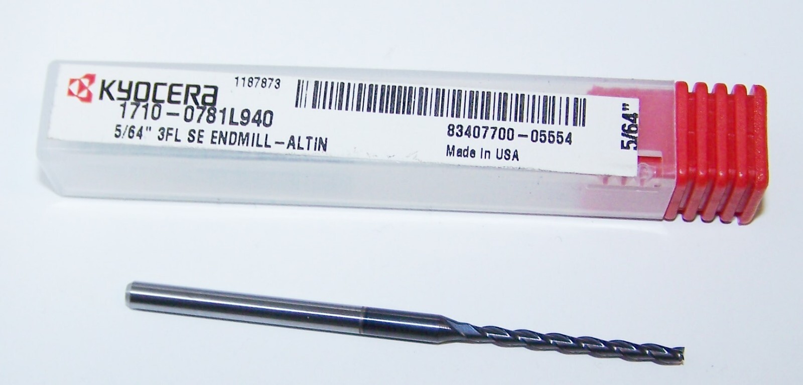 5/64″ (.0781″) CARBIDE END MILL 3 FLUTE LONGAlTiN Coat – KYOCERA 1710-0781L940