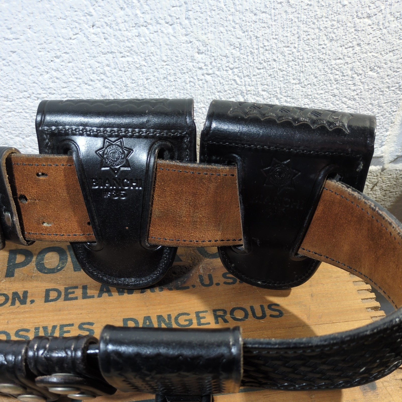 Vintage Bianchi USA Black Leather Gun Belt Duty #B2 Size 32”, With Accessories