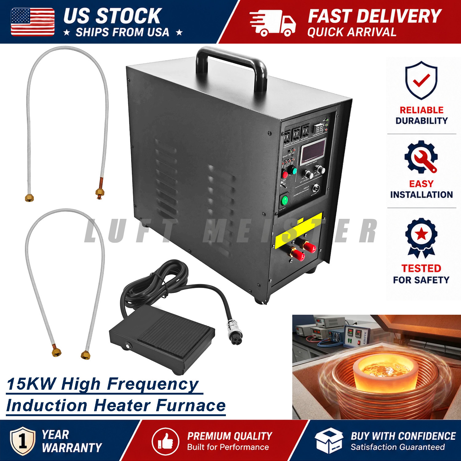 15KW High Frequency Induction Heater Metal Melting Furnace Portable Machine NEW