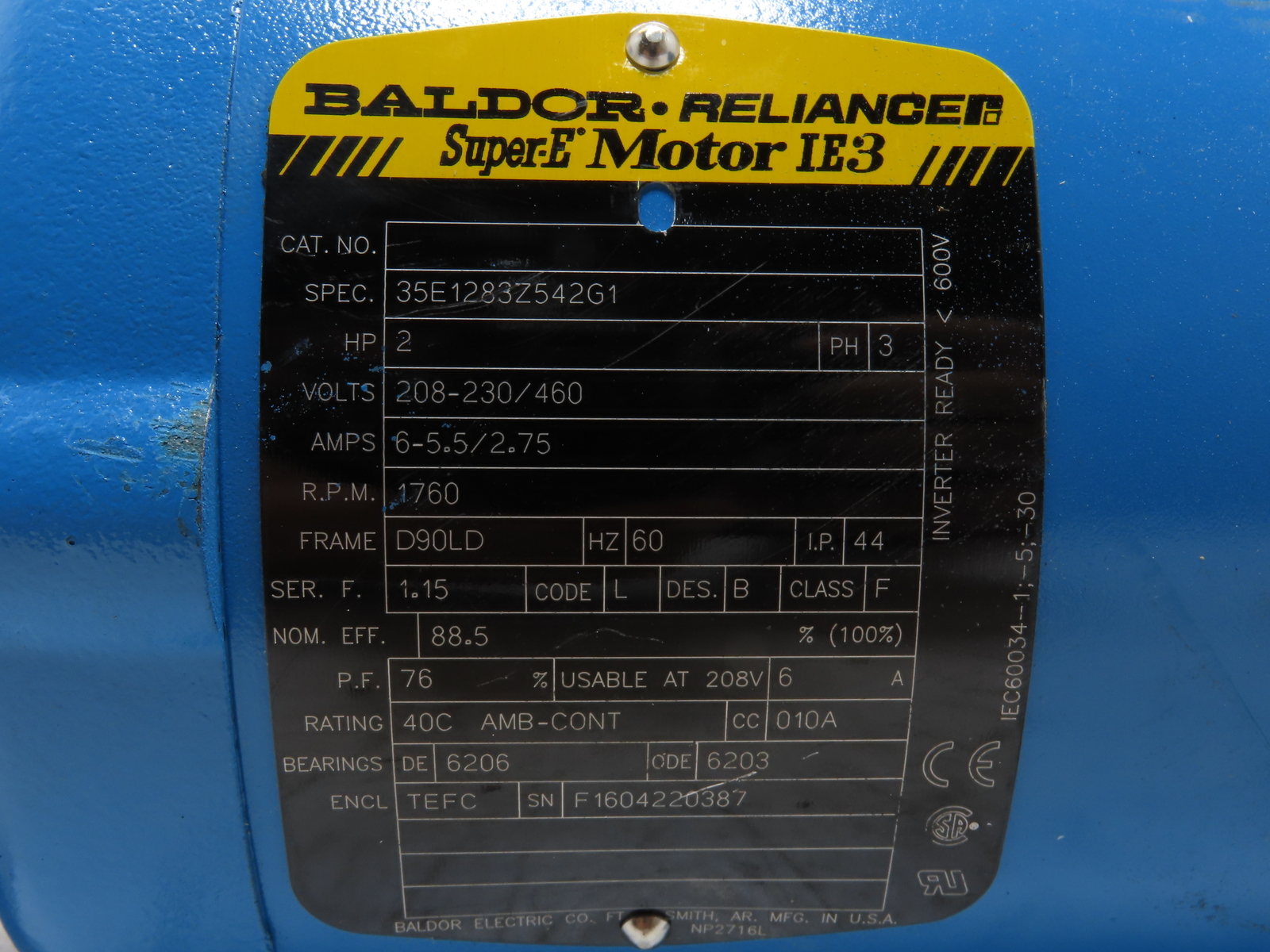 Baldor 1.5HP 1450RPM D90LD Frame Invertor Ready 600V Motor