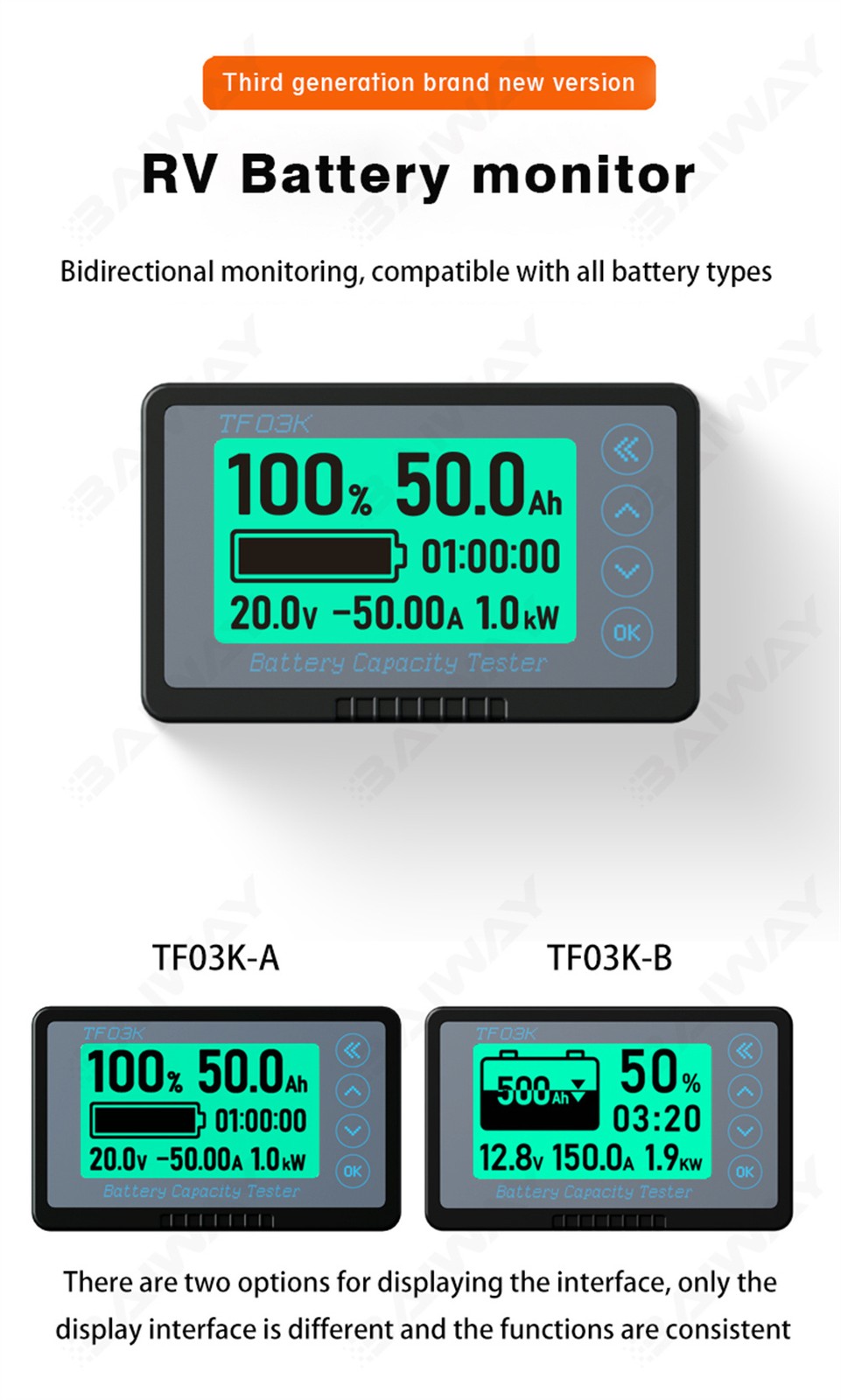 120V 500A Battery Monitor High and Low Voltage Programmable Alarm Voltage Tester