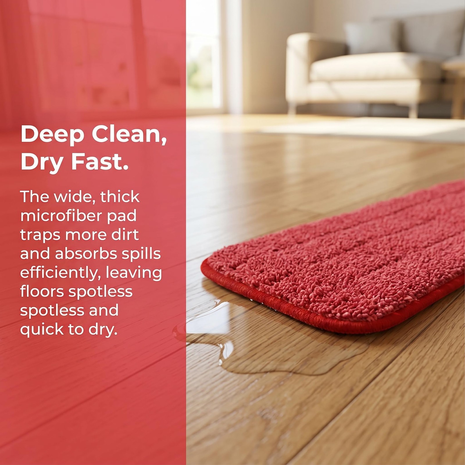 Microfiber Replacement Mop Pad, 18 x 6 Wet & Dry Home & Commercial Red