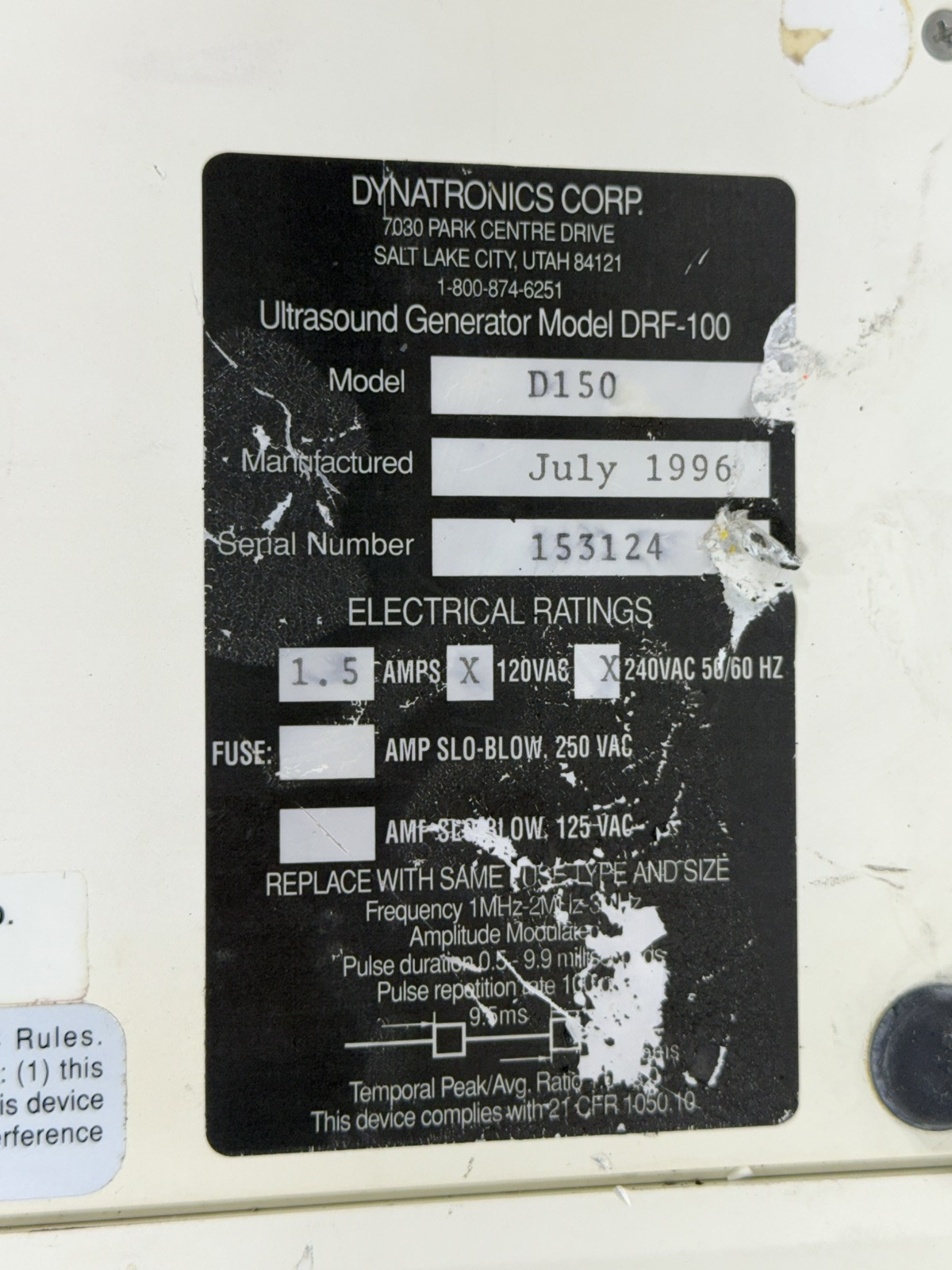 Dynatronics Dynatron 150 Multi-Frequency Ultrasound Unit – Powers On Untested
