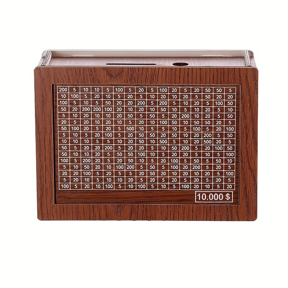 $10000 Cash Vault Wooden Savings Box,Wooden Savings Box with Money Target & Numb