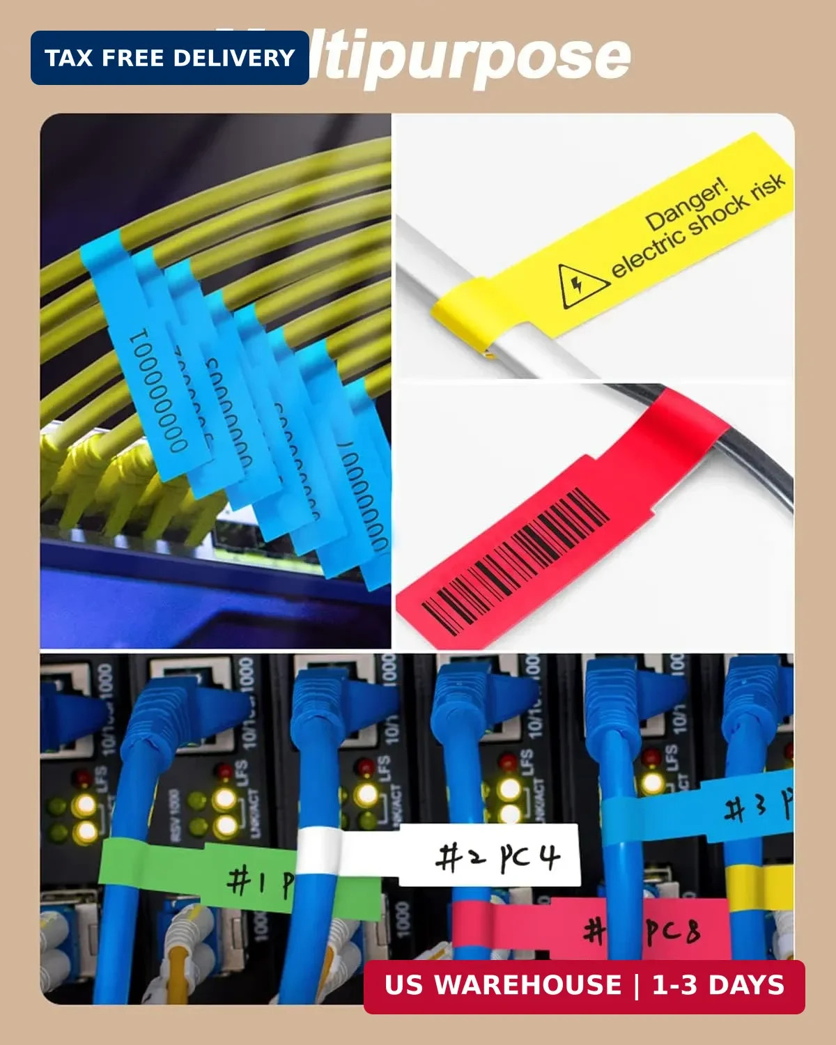 270 Pcs Cable Labels Tags for Cable Management, 9 Colors Cord Tags for Electroni
