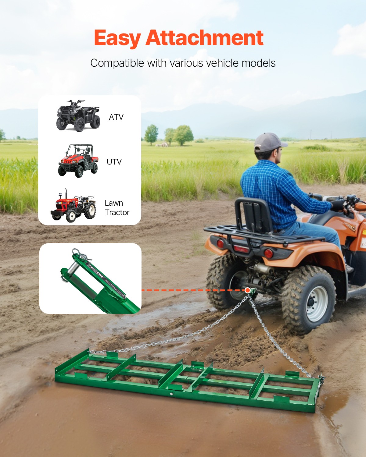 VEVOR Drag Harrow 6 ft Heavy Duty Tow Behind Drag Harrow Driveway Grader Rake