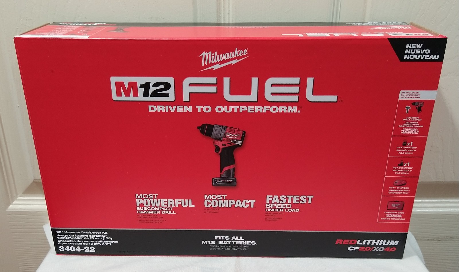 New Milwaukee 3404-22 M12 FUEL Brushless 1/2″ Hammer Drill Kit /Free M12 Ratchet