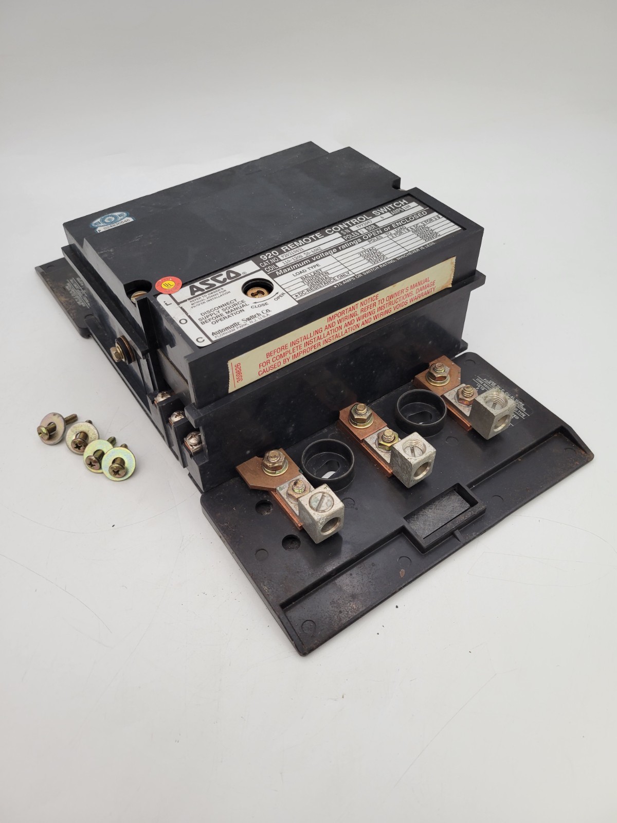 ASCO 920310031 Remote Control Switch 100A 3P 3PH Coil 110/120V 50/60Hz 920 Ser