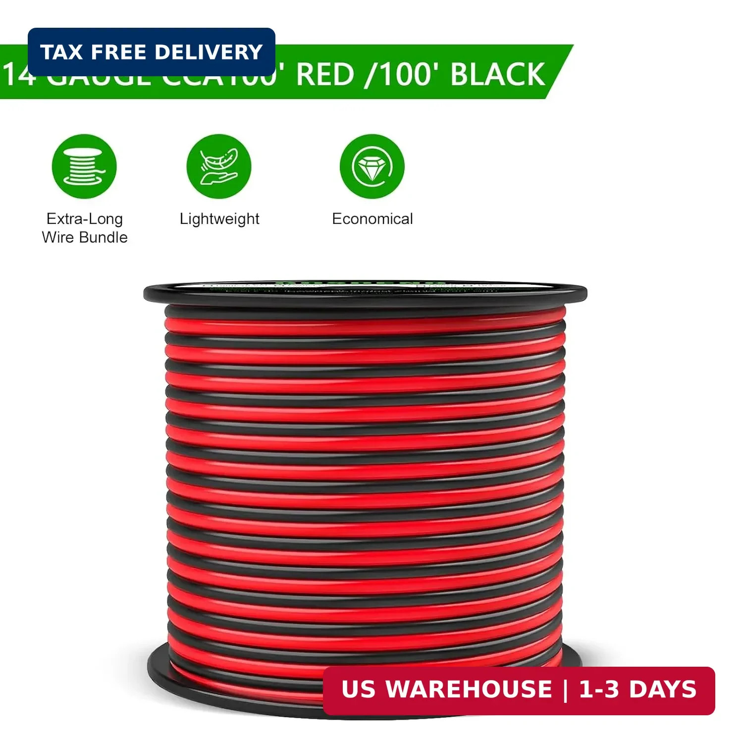 14 Gauge Wire 100FT, 2 Conductors Electrical Wire Red and Black Cable, Low Volta